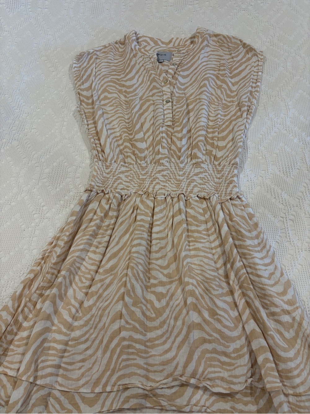 Rails Beige & White Zebra Smocked Waist Dress